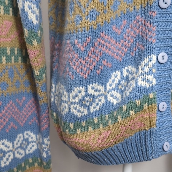 Vintage Countryside Classics Petite Medium Pastel Fair Isle Cottagecore Cardigan - Picture 10 of 15